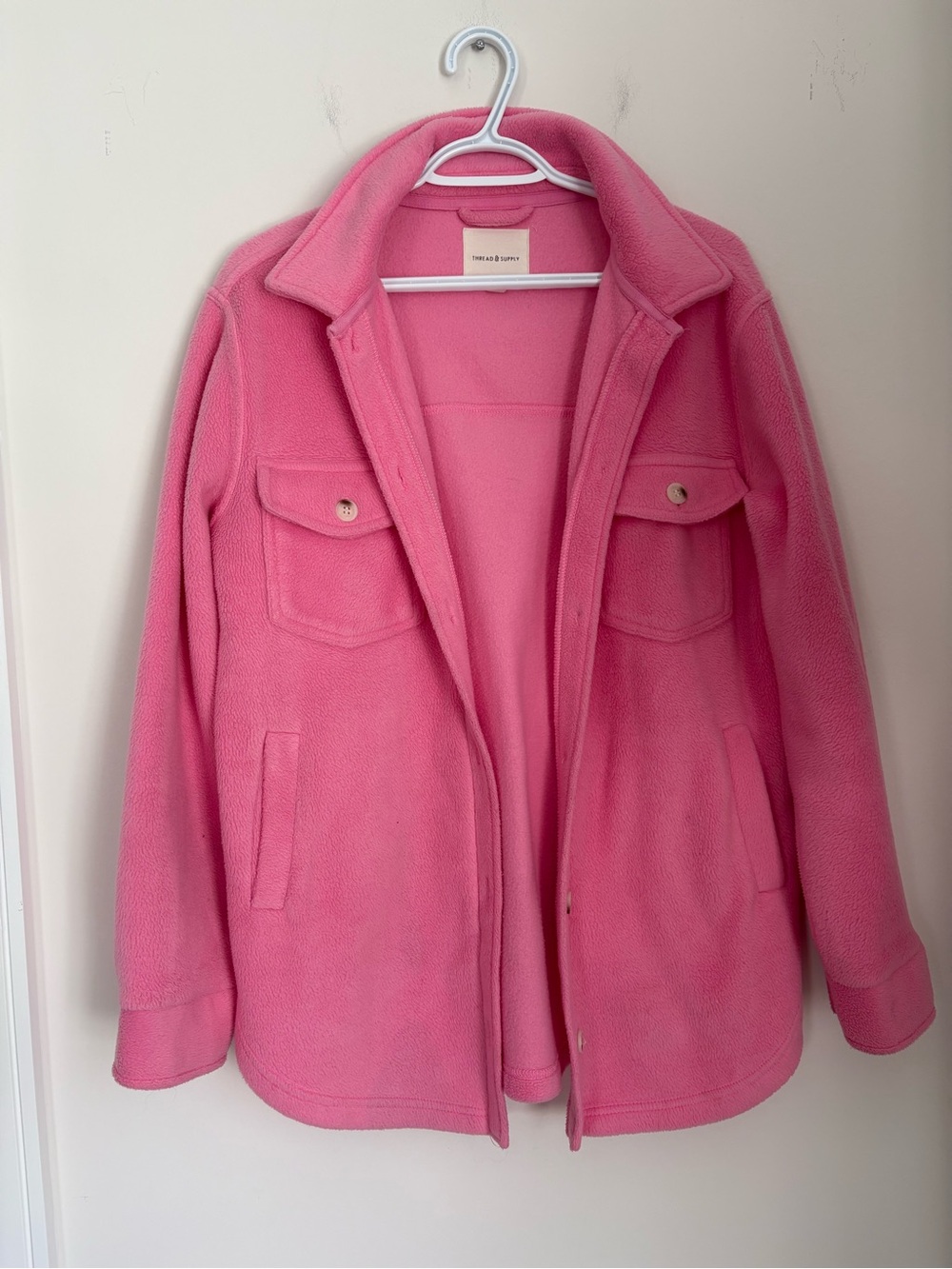 Thread & Supply Bright Hot Pink Teddy Shacket with Chest Pockets Size Small - Picture 3 of 8
